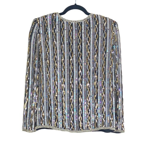 Vtg Papell Boutique Gold Silver Pearl Beaded Embellished Evening Jacket Sz S - Picture 10 of 12